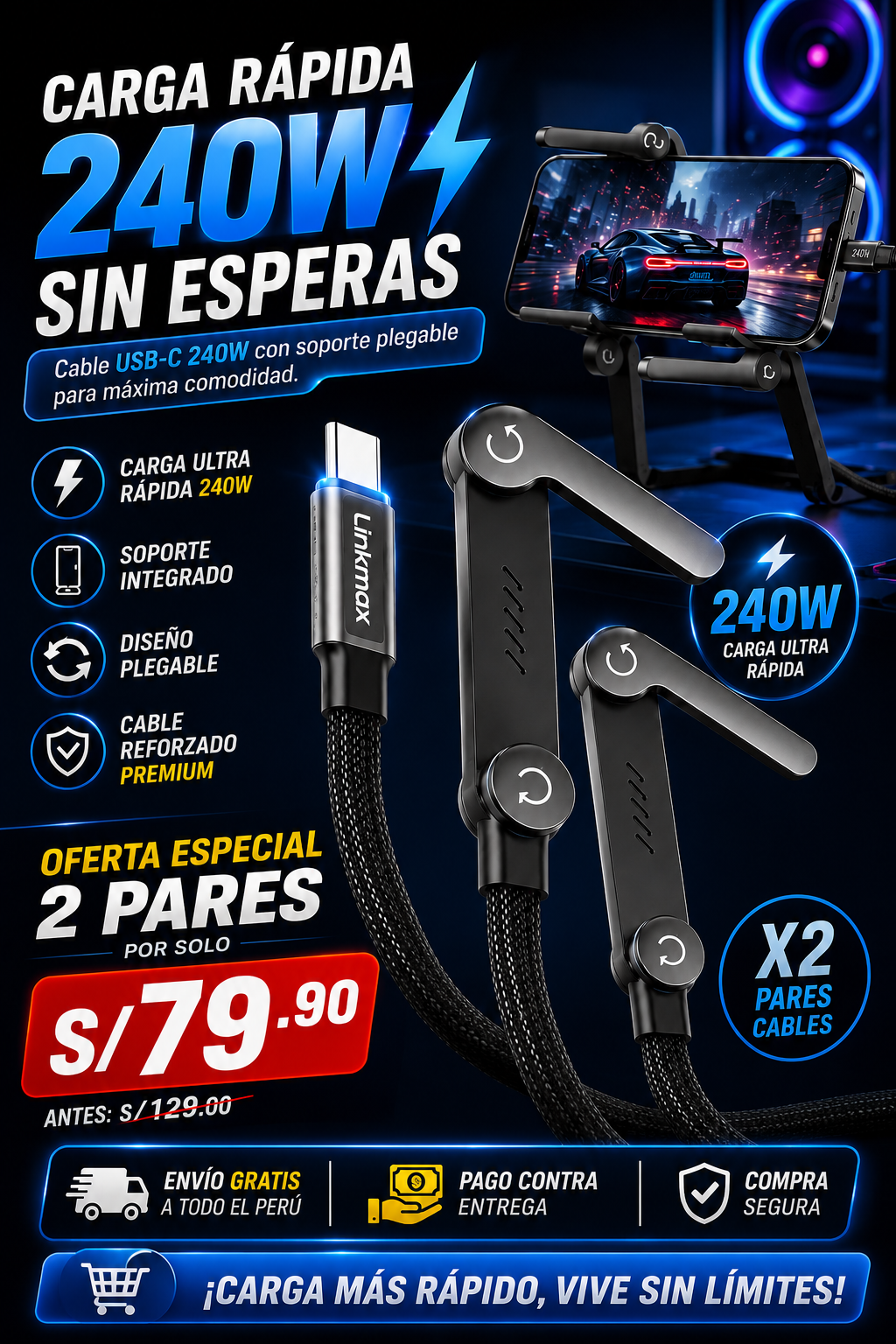 Cable USB 2 en 1