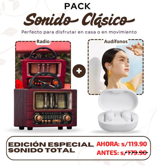 PACK SONIDO CLASICO-RADIO RETRO + AUDIFONO BLUETOOTH